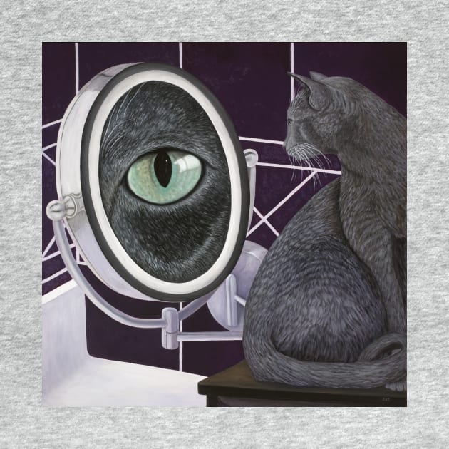 Russian Blue Cat and Magnifying Mirror by KarenZukArt